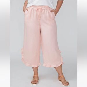 NWT LANE BRYANT linen blend pink cropped ruffled capri